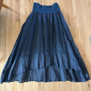 Eko originals pure linen lagenlook layered drape asymmetrical skirt navy midi